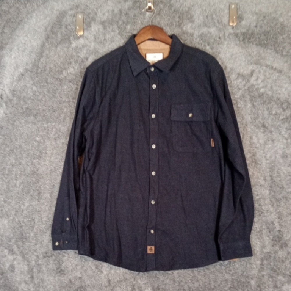 Legendary Whitetails Mens Camp Flannel Shirt Contrast Navy Heather Sz Large